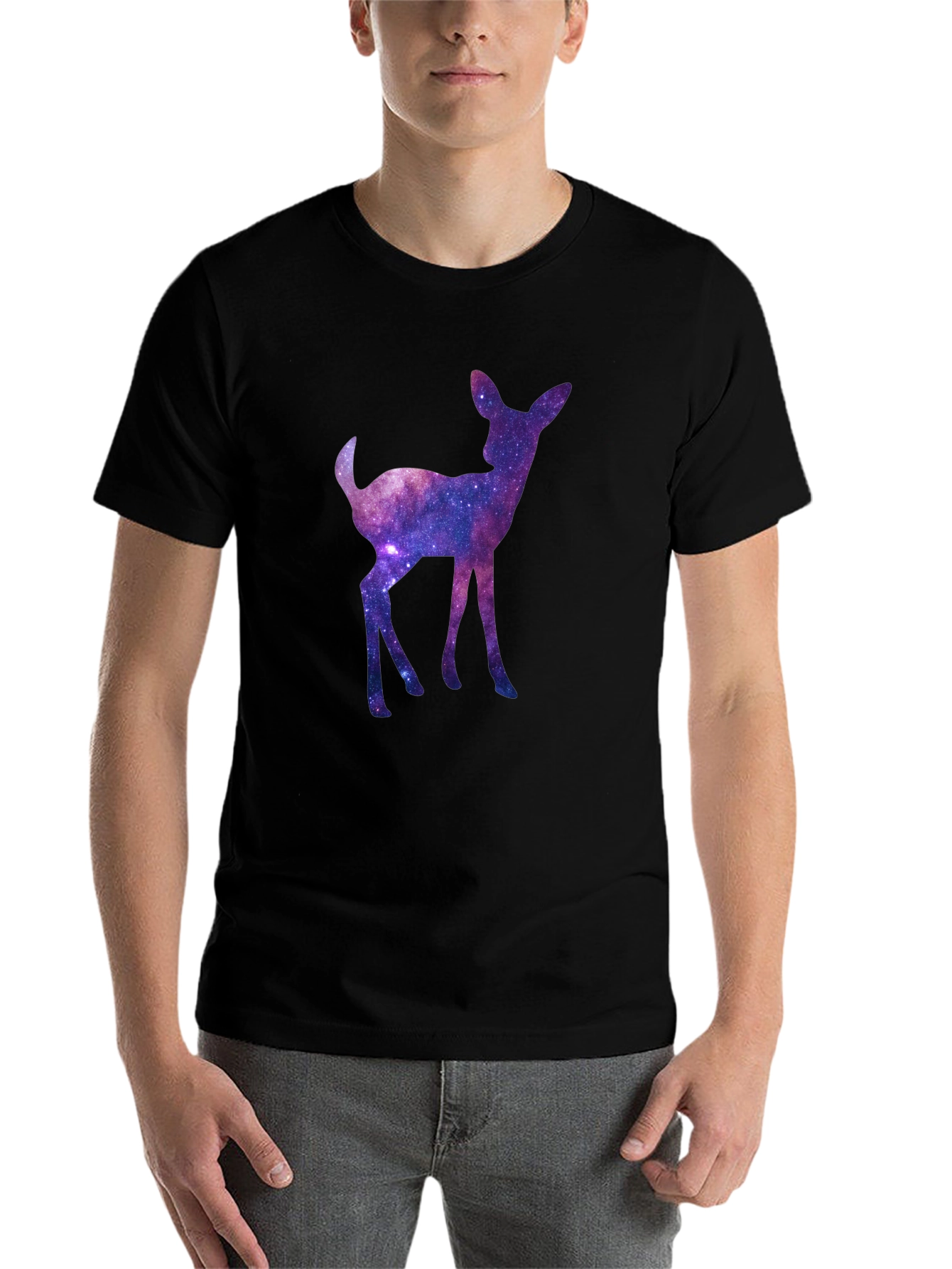 Black Galaxy Deer Graphic Tee - Cosmic Fawn T-Shirt view 7