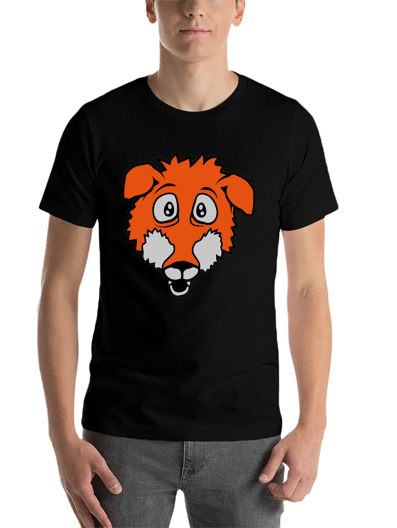 Black Cartoon Fox Graphic Tee - Black view 7