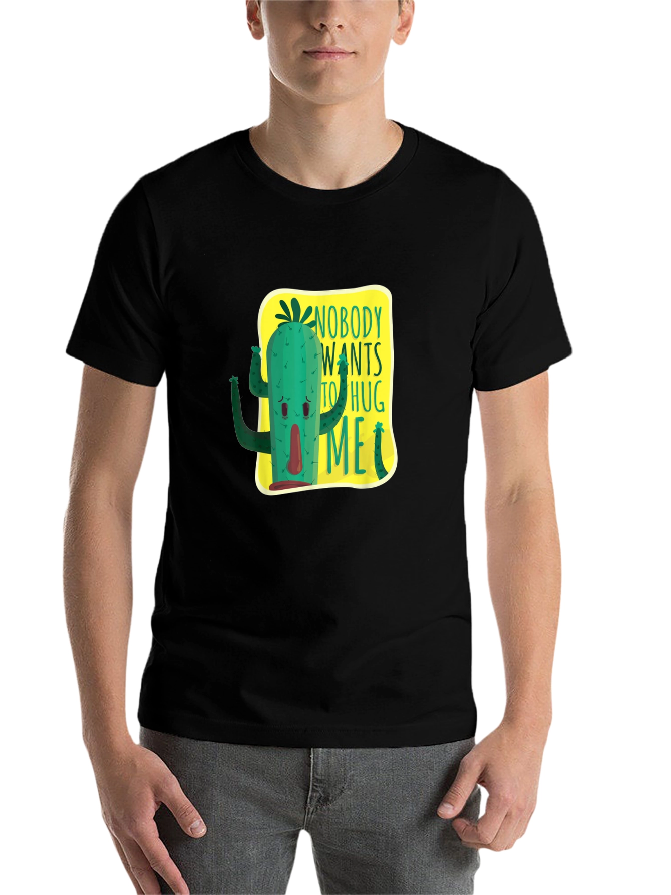 Black Nobody Wants To Hug Me Cactus Graphic Tee view 7