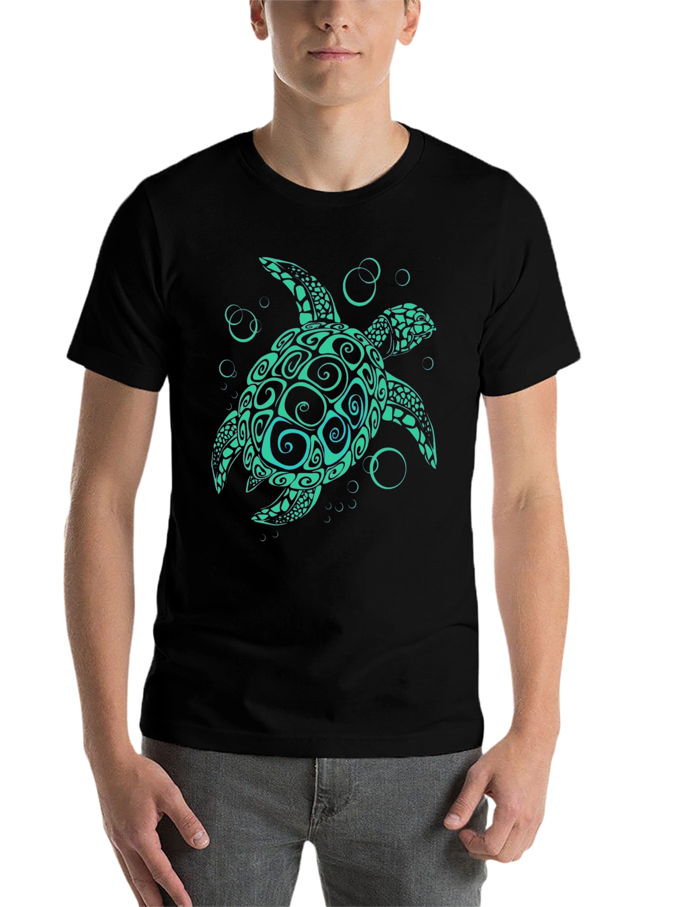 Black Turtle Graphic Tee - Black Cotton T-Shirt view 7