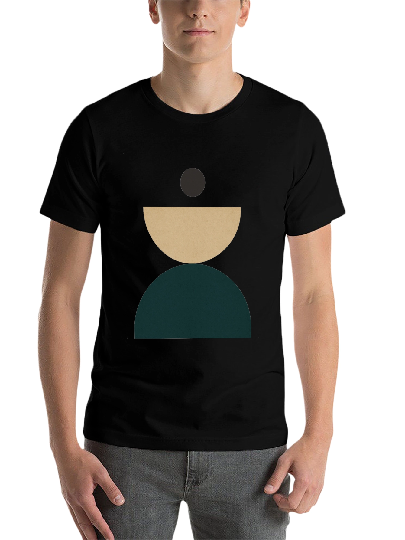 Black Modern Geometric Graphic T-Shirt - Stylish Crew Neck Tee view 7