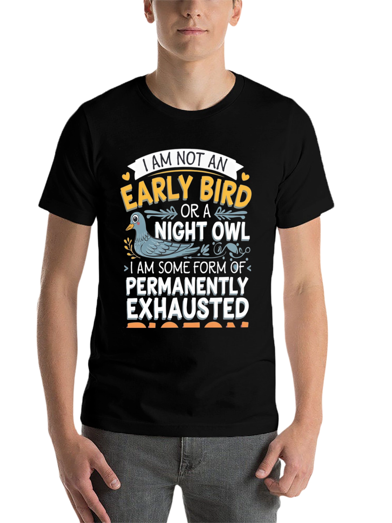 Black Permanently Exhausted Funny T-Shirt view 7