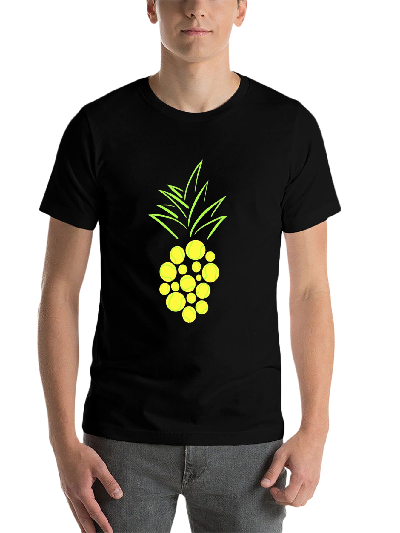 Black Pineapple Tennis Ball Graphic T-Shirt view 7