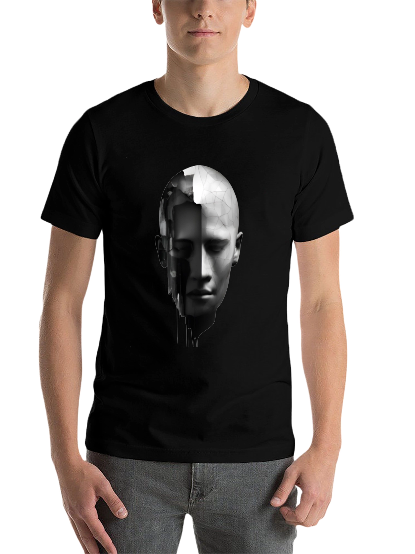 Black Abstract Human Face Graphic Print Black T-Shirt view 7