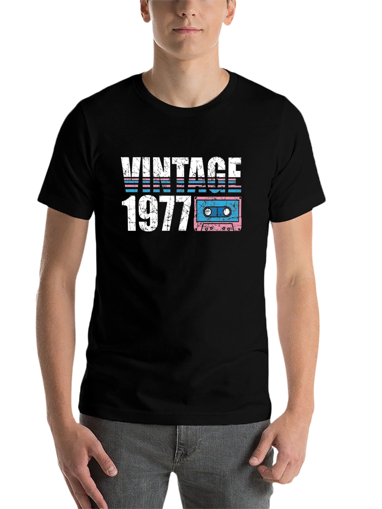 Black Vintage 1977 Cassette Tape Graphic T-Shirt view 7