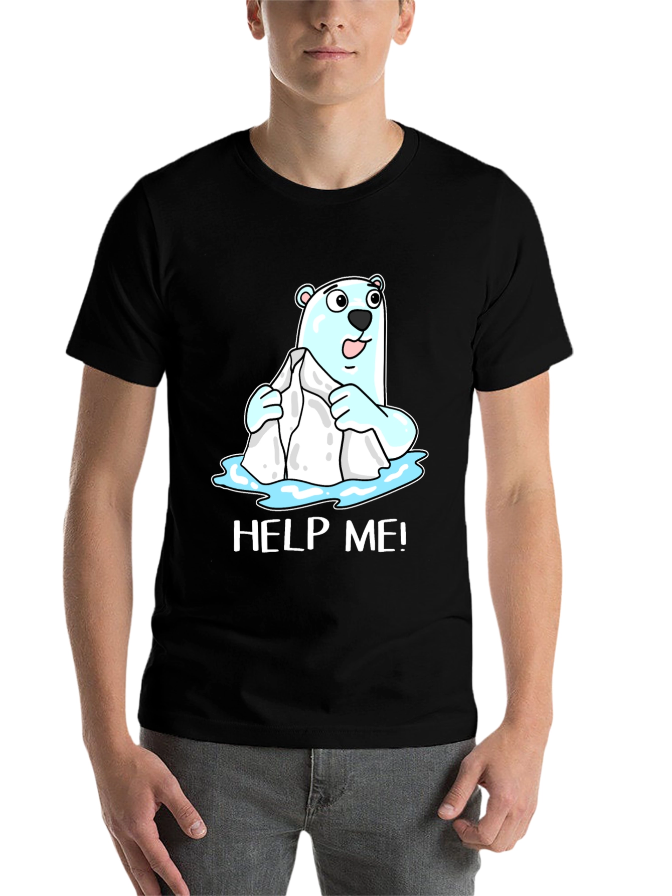 Black Help Me Polar Bear Graphic T-Shirt view 7