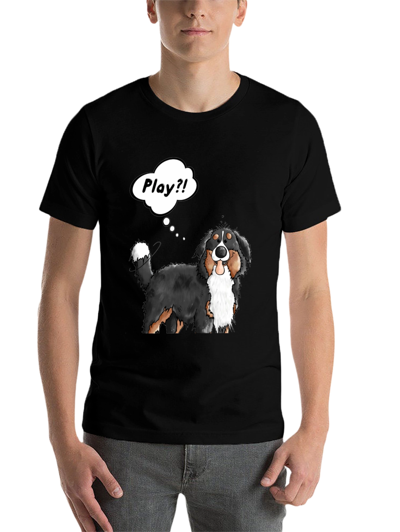 Black Playful Dog Cartoon Graphic T-Shirt view 7