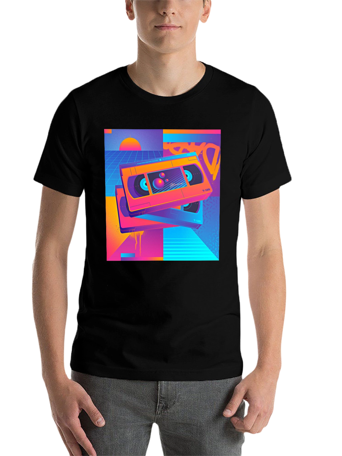 Black Retro Wave VHS T-Shirt - 80s Aesthetic Design view 7
