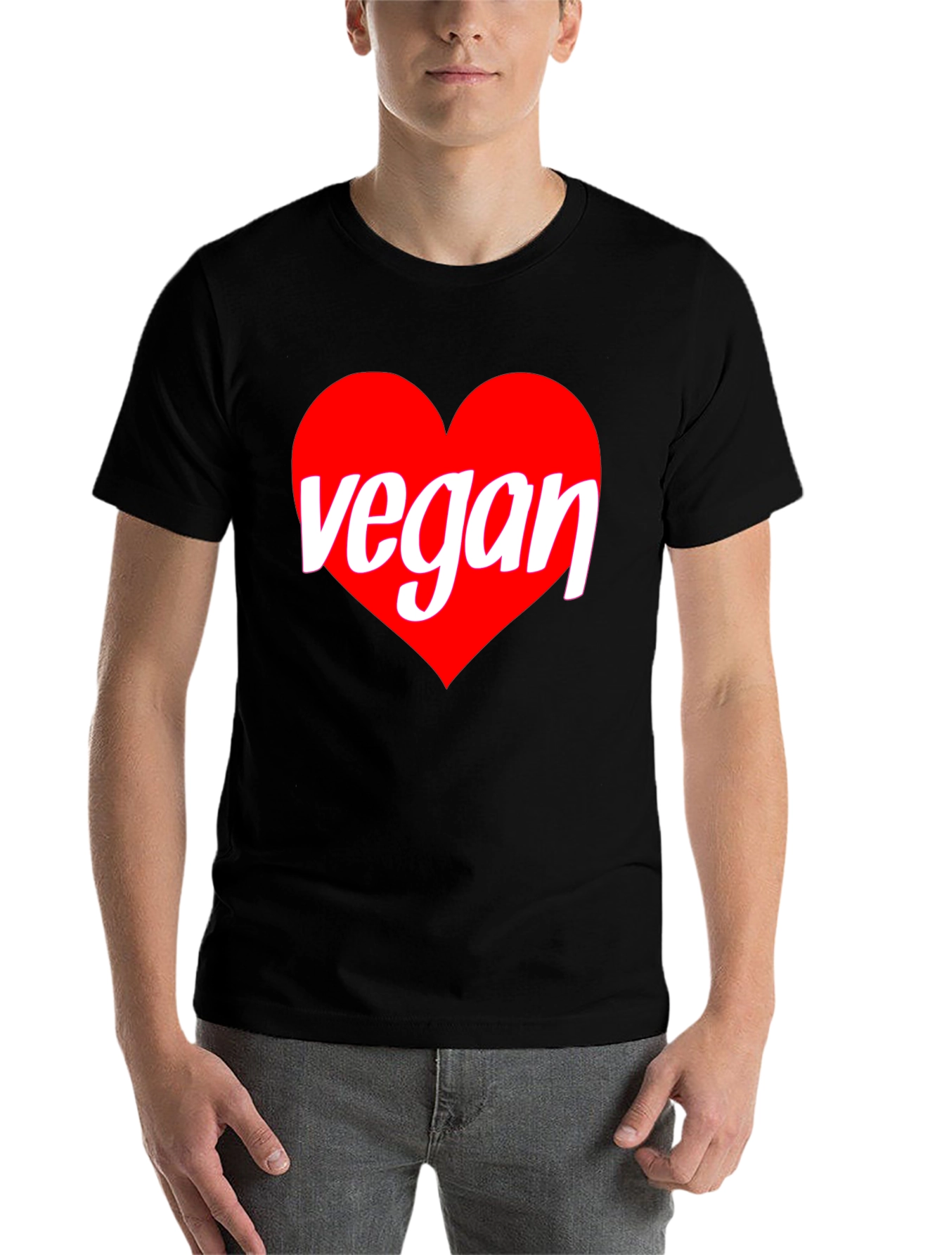 Black Vegan Heart Graphic T-Shirt - Black Crew Neck Tee view 7