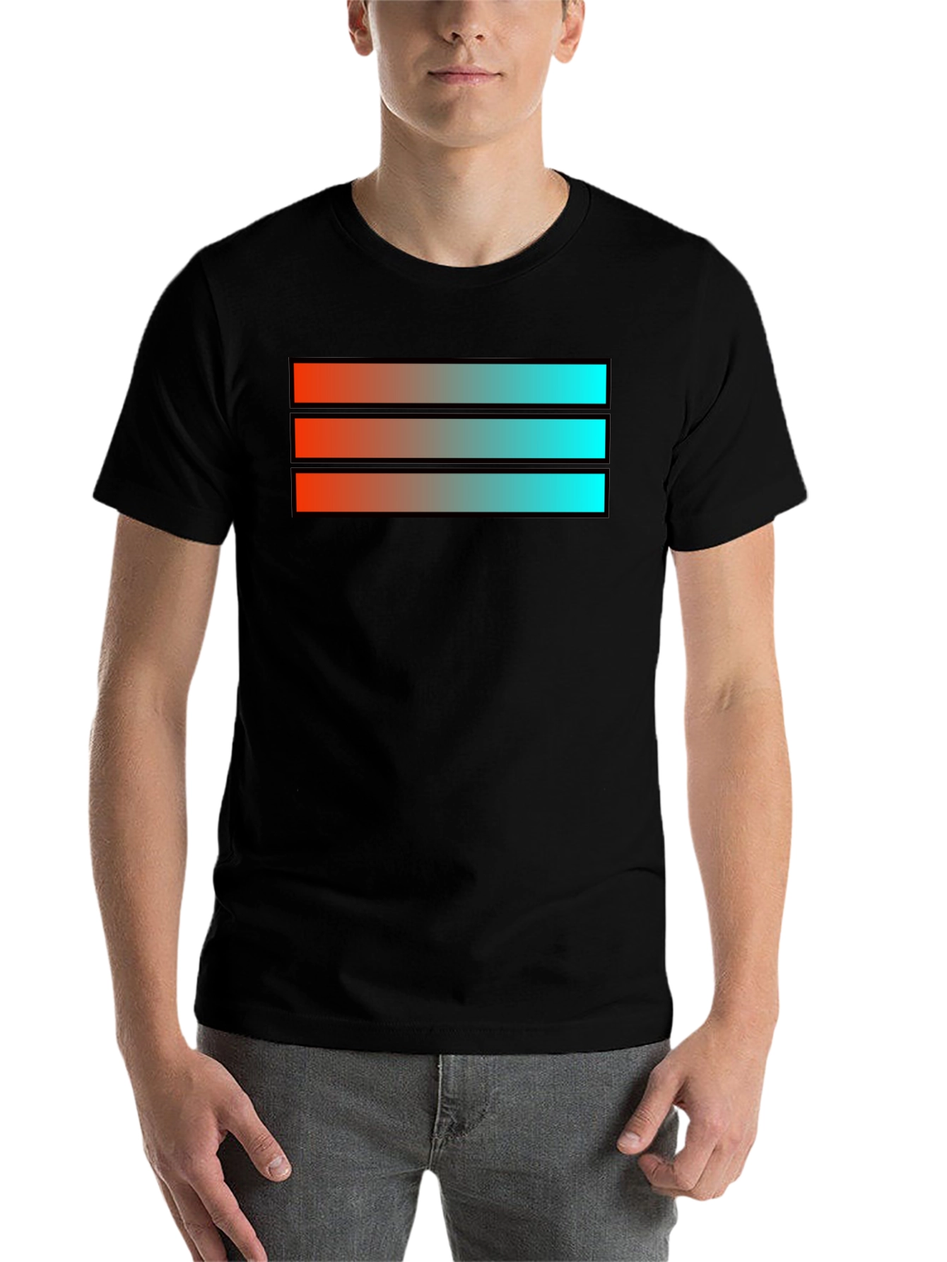 Black Gradient Stripe Graphic Tee - Modern Style view 7