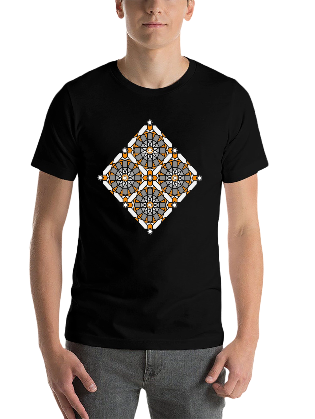 Black Geometric Patterned Black T-Shirt view 7