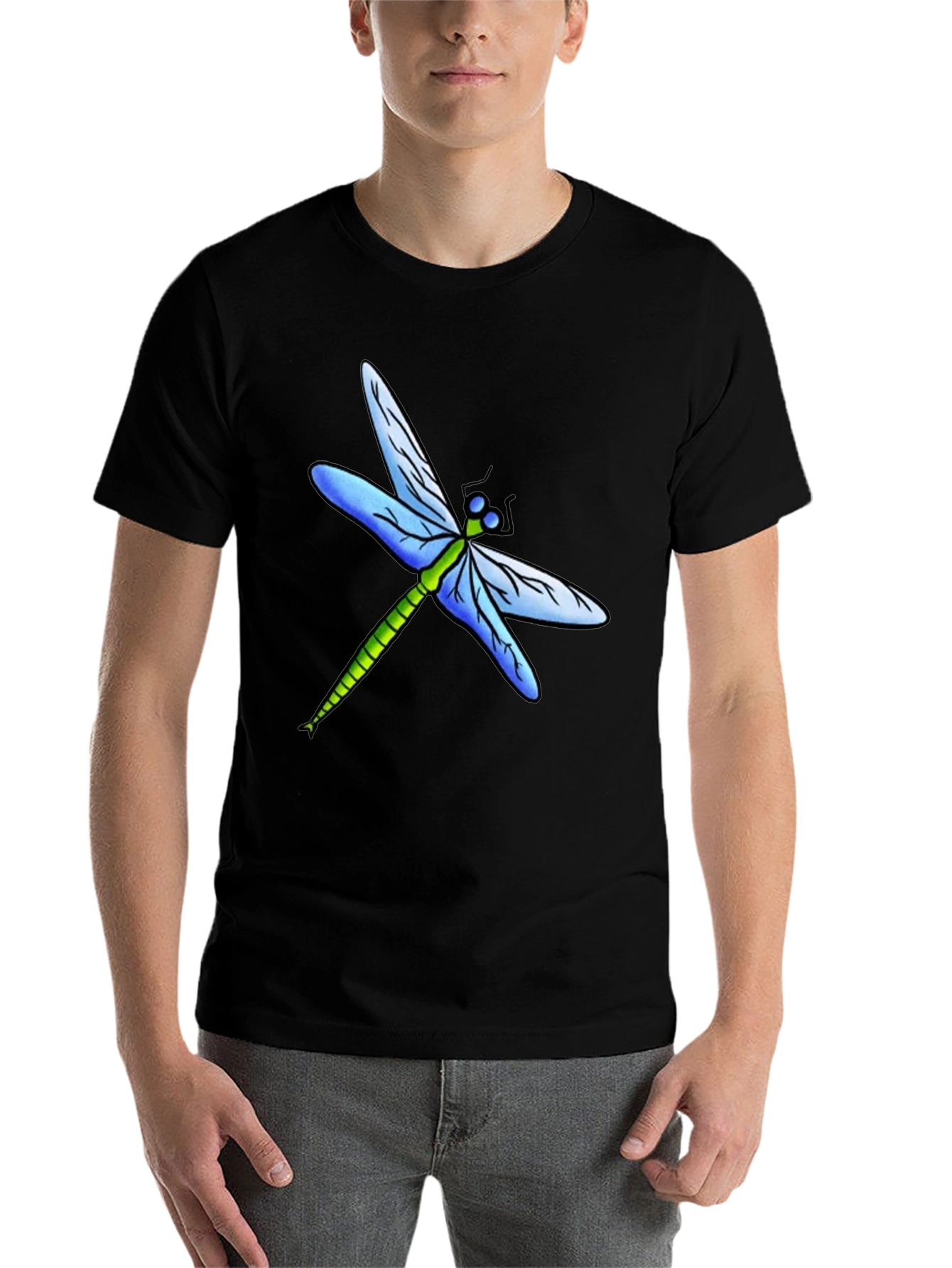 Black Dragonfly Graphic Tee - Black Cotton T-Shirt view 7