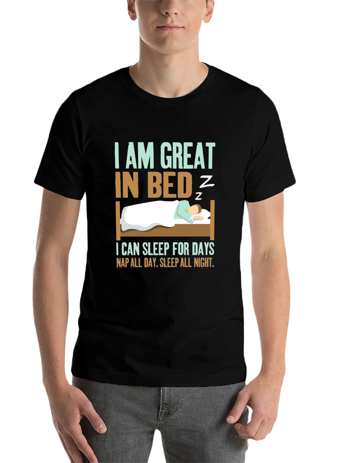 Black Great in Bed Sleeping T-Shirt Funny Slogan view 7