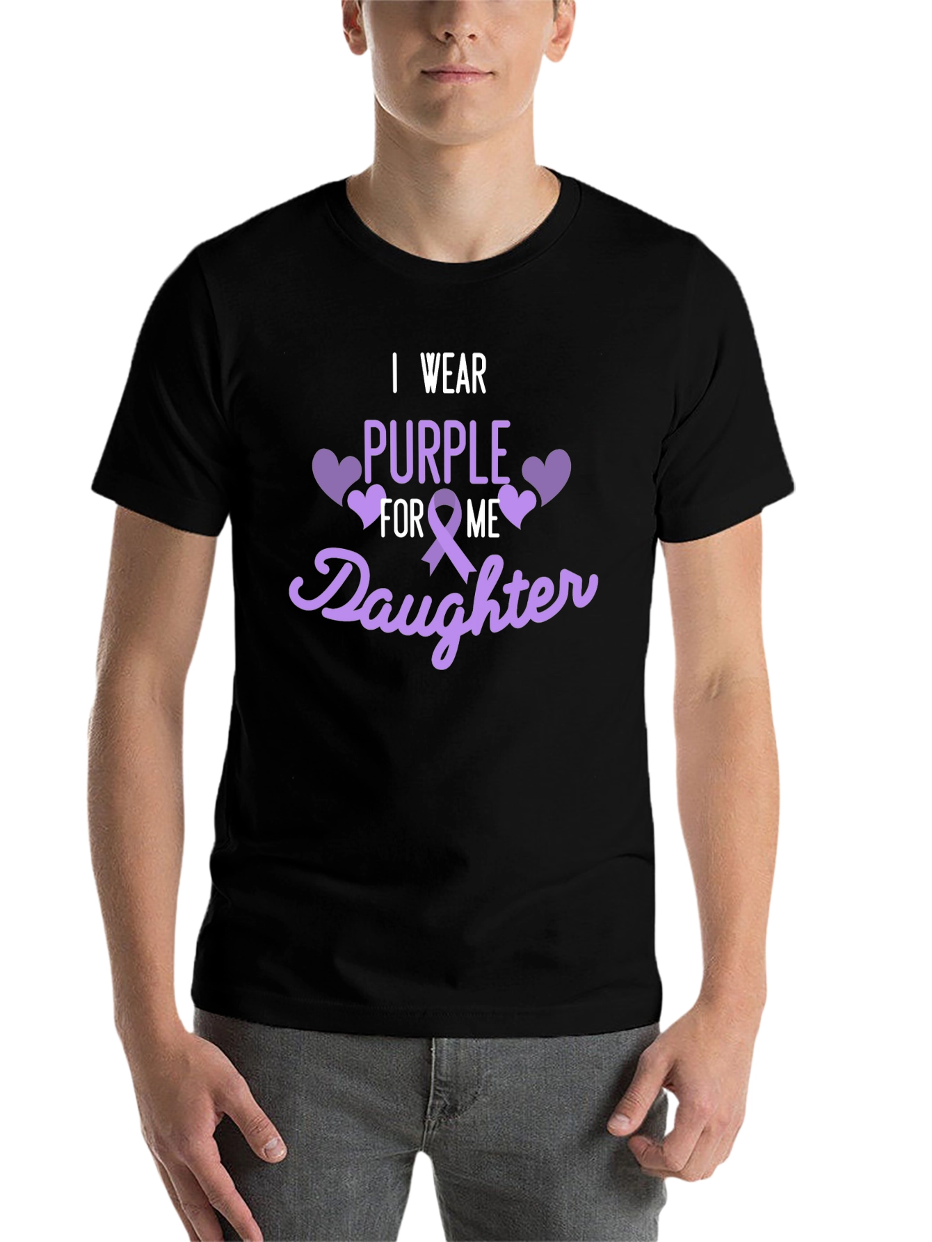 Black Purple Ribbon Daughter Support T-Shirt view 7