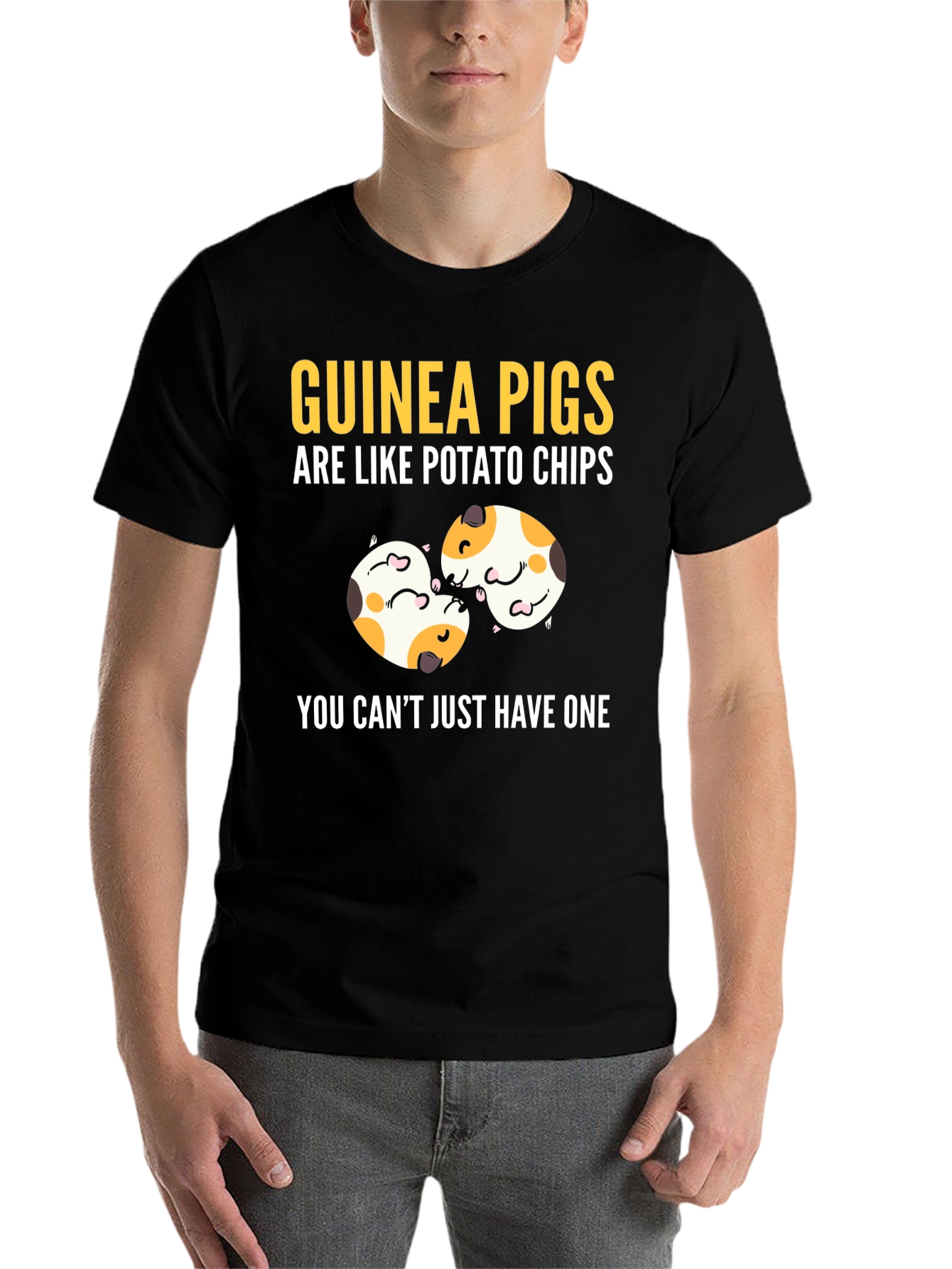 Black Guinea Pigs Potato Chips Funny T-Shirt view 7