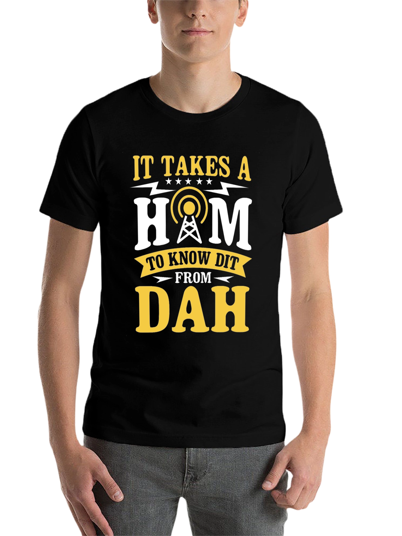 Black Ham Radio Operator T-Shirt: It Takes a Ham to Know Dit From Dah view 7