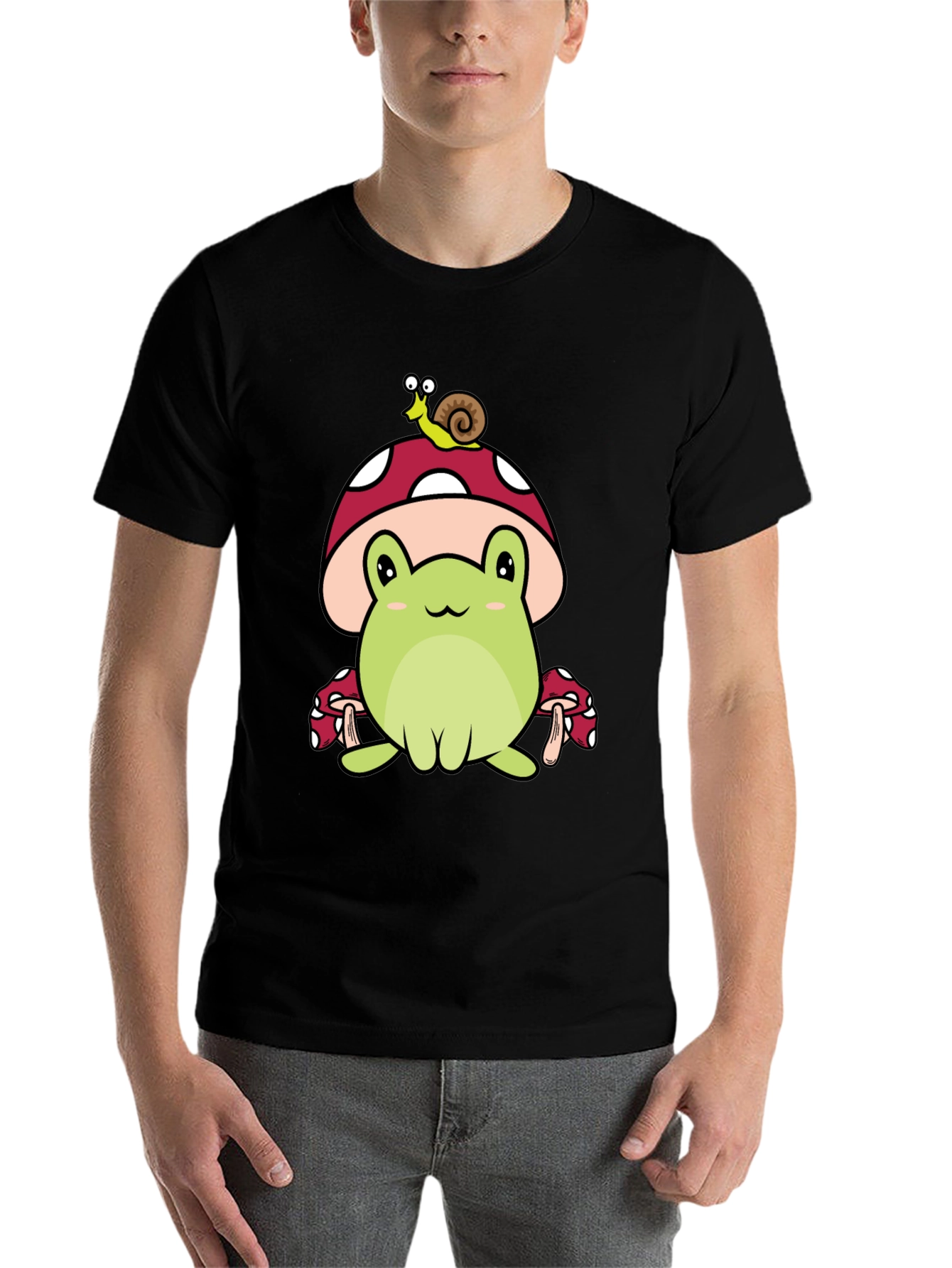 Black Frog & Snail Mushroom T-Shirt - Cute Cartoon Tee view 7
