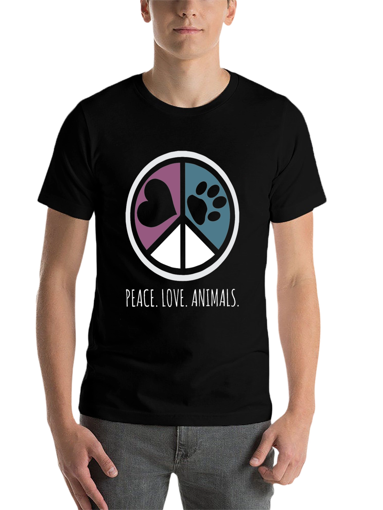 Black Peace Love Animals Graphic T-Shirt view 7