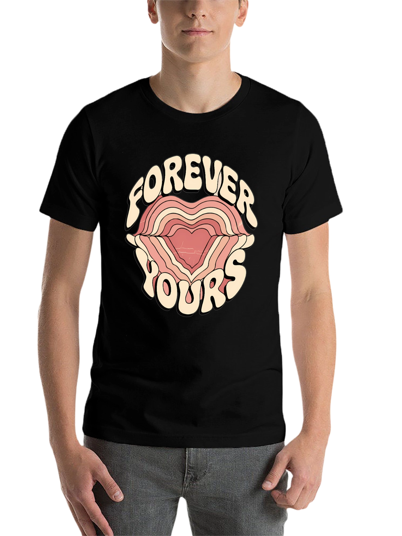 Black Forever Yours Graphic Tee - Retro Heart Design view 7