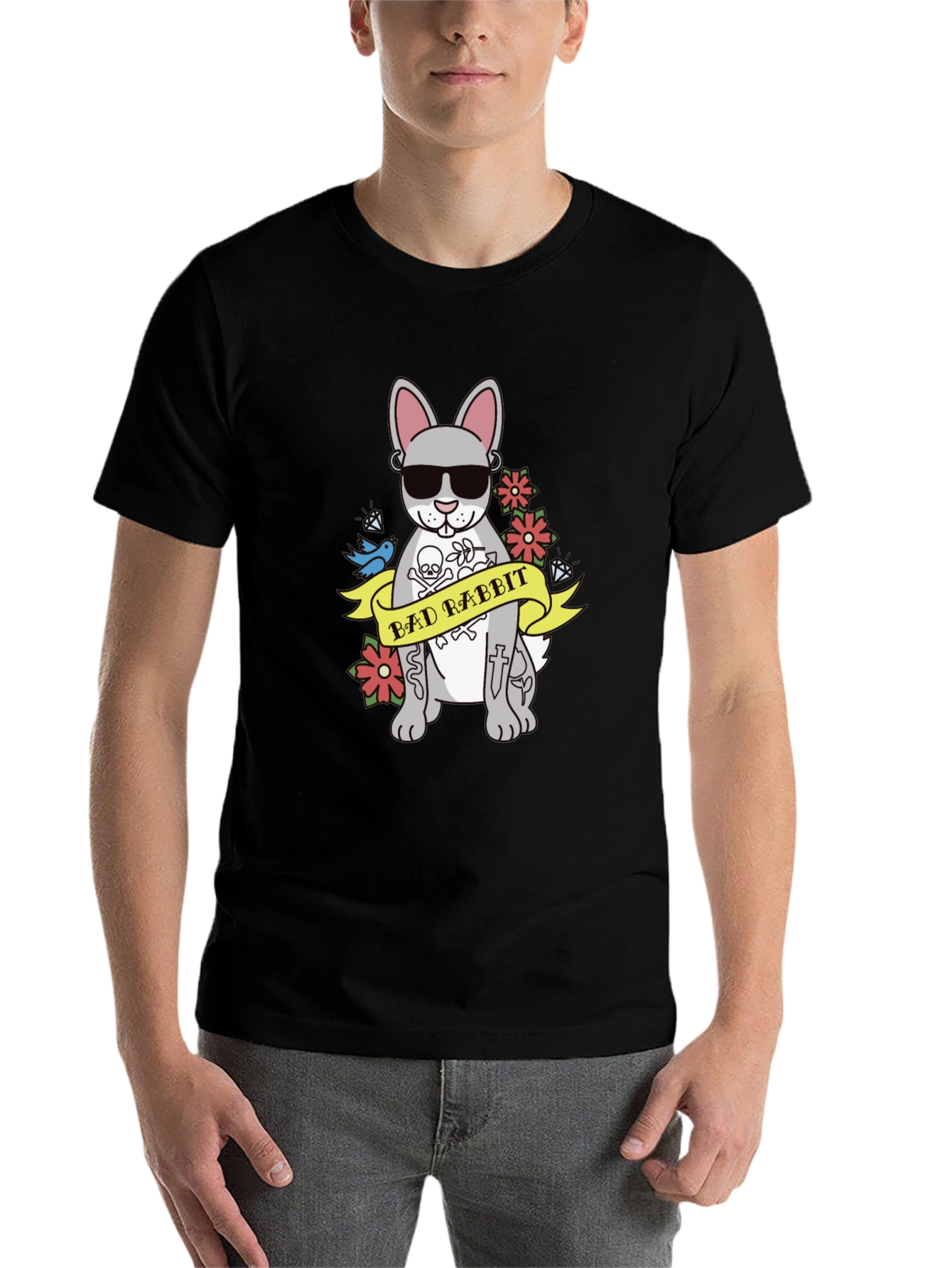 Black Bad Rabbit Graphic Tee - Men's Black T-Shirt view 7
