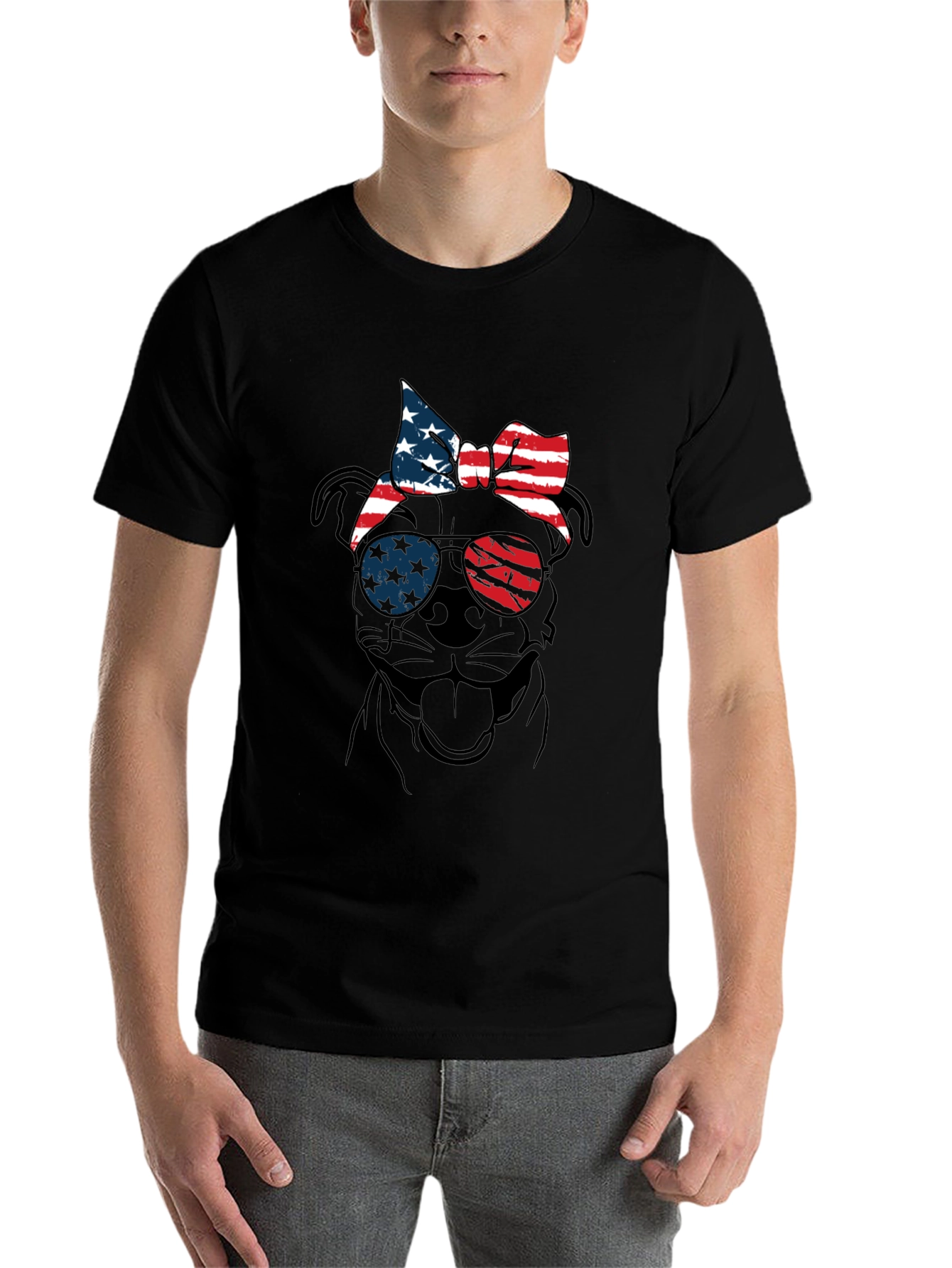 Patriotic Dog T-Shirt - USA Flag Sunglasses & Bandana - 7