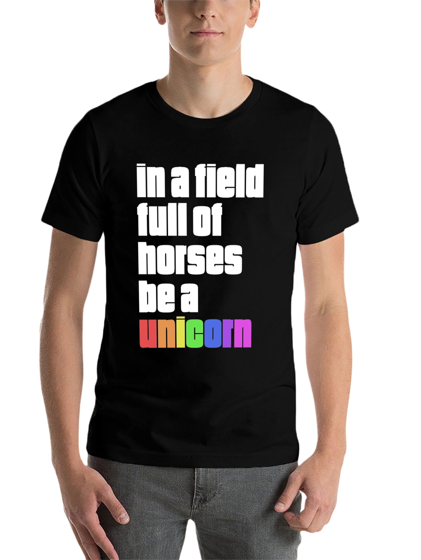 Black Be A Unicorn Rainbow Graphic T-Shirt view 7