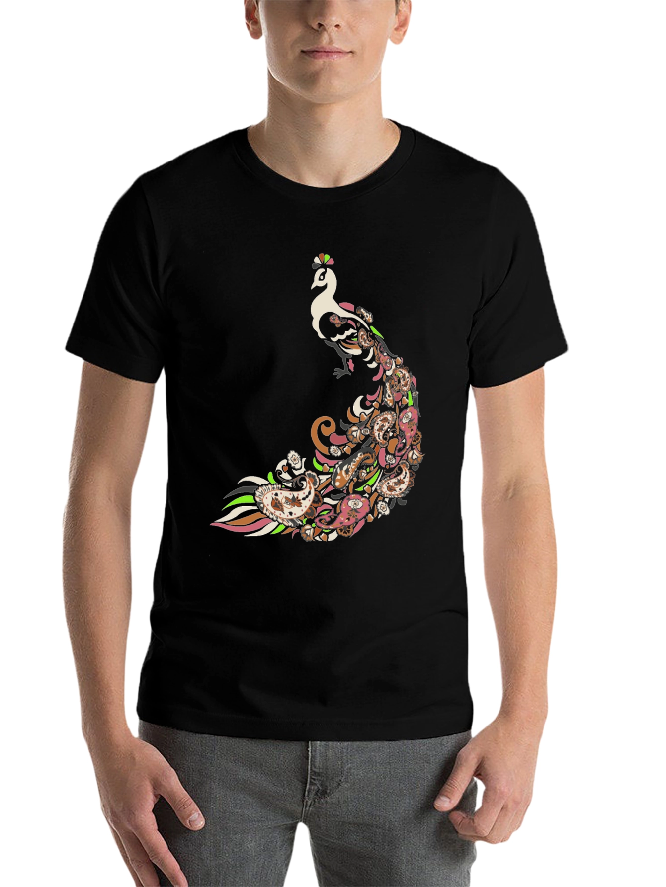 Black Peacock Paisley Graphic Tee - Men's Black T-Shirt view 7