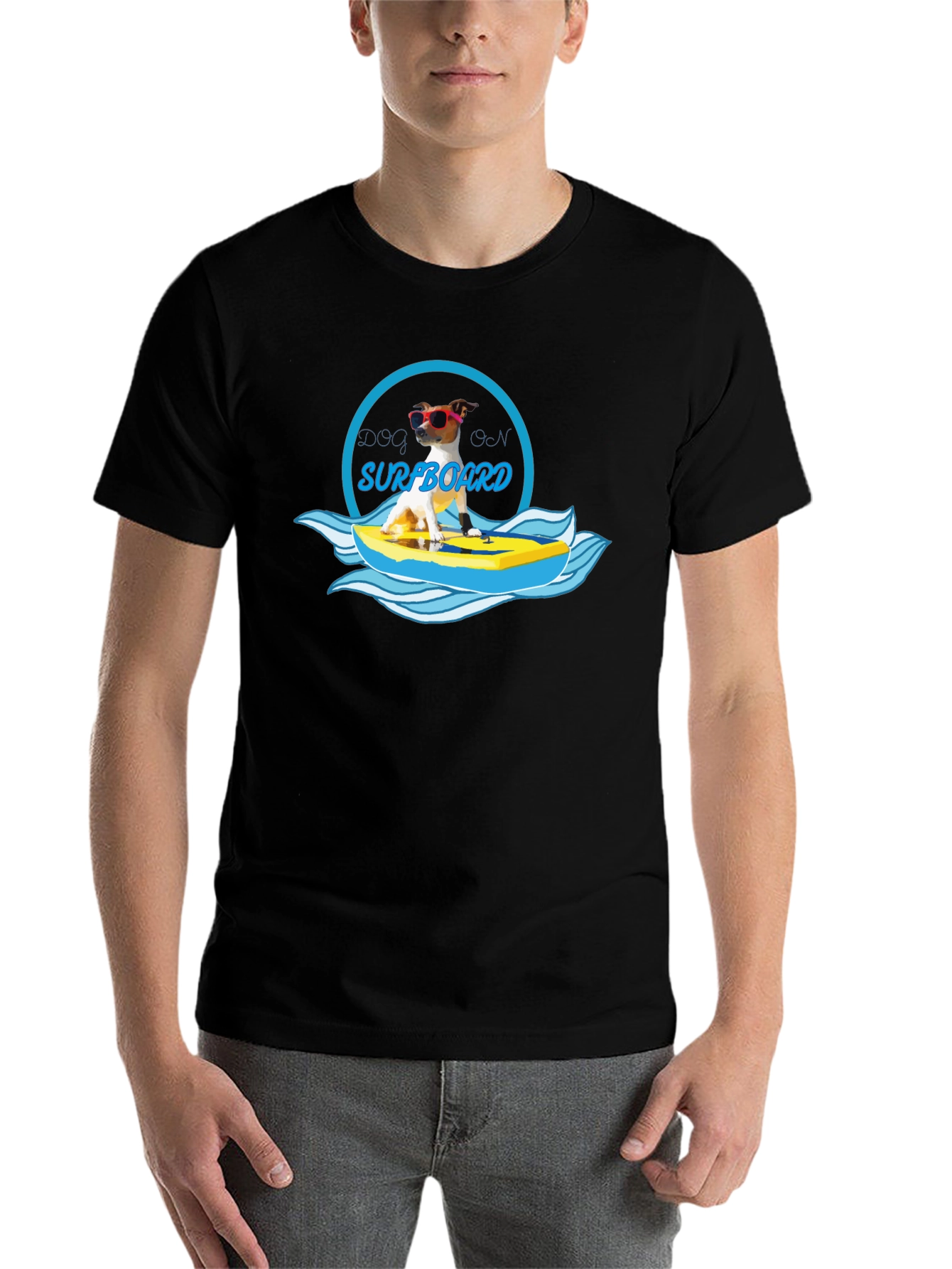 Black Dog on Surfboard Graphic T-Shirt - Black view 7