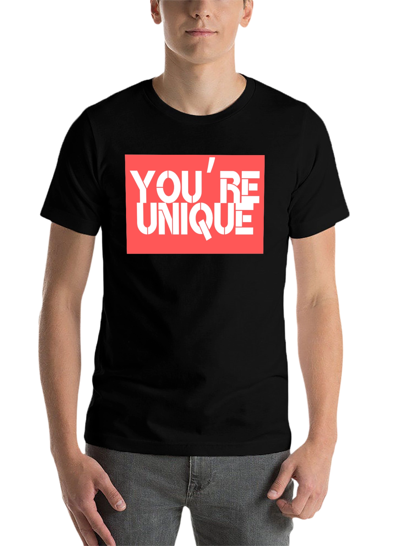 Black You're Unique Graphic Tee - Black Cotton T-Shirt view 7