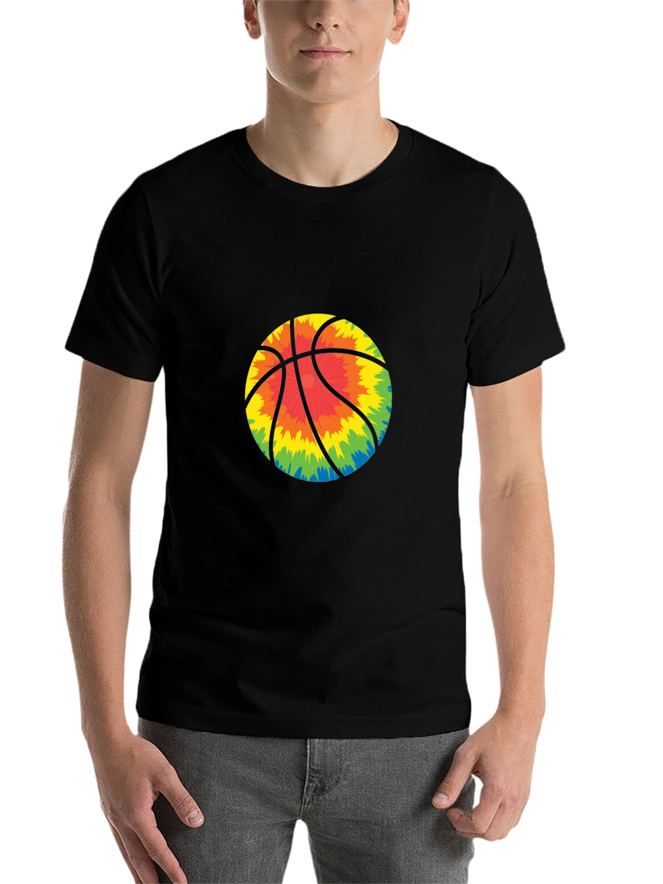 Black Tie-Dye Basketball Graphic Tee - Black Cotton Blend view 7