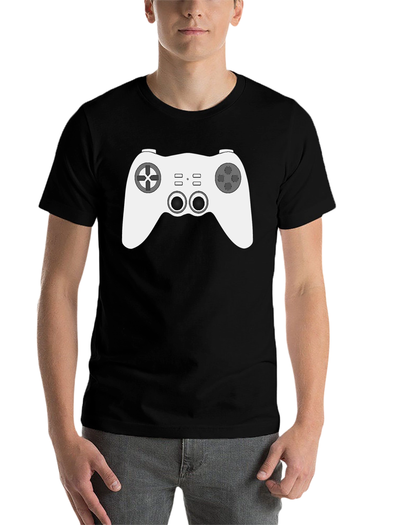Black Gamer Style Black Tee with Controller Graphic view 7