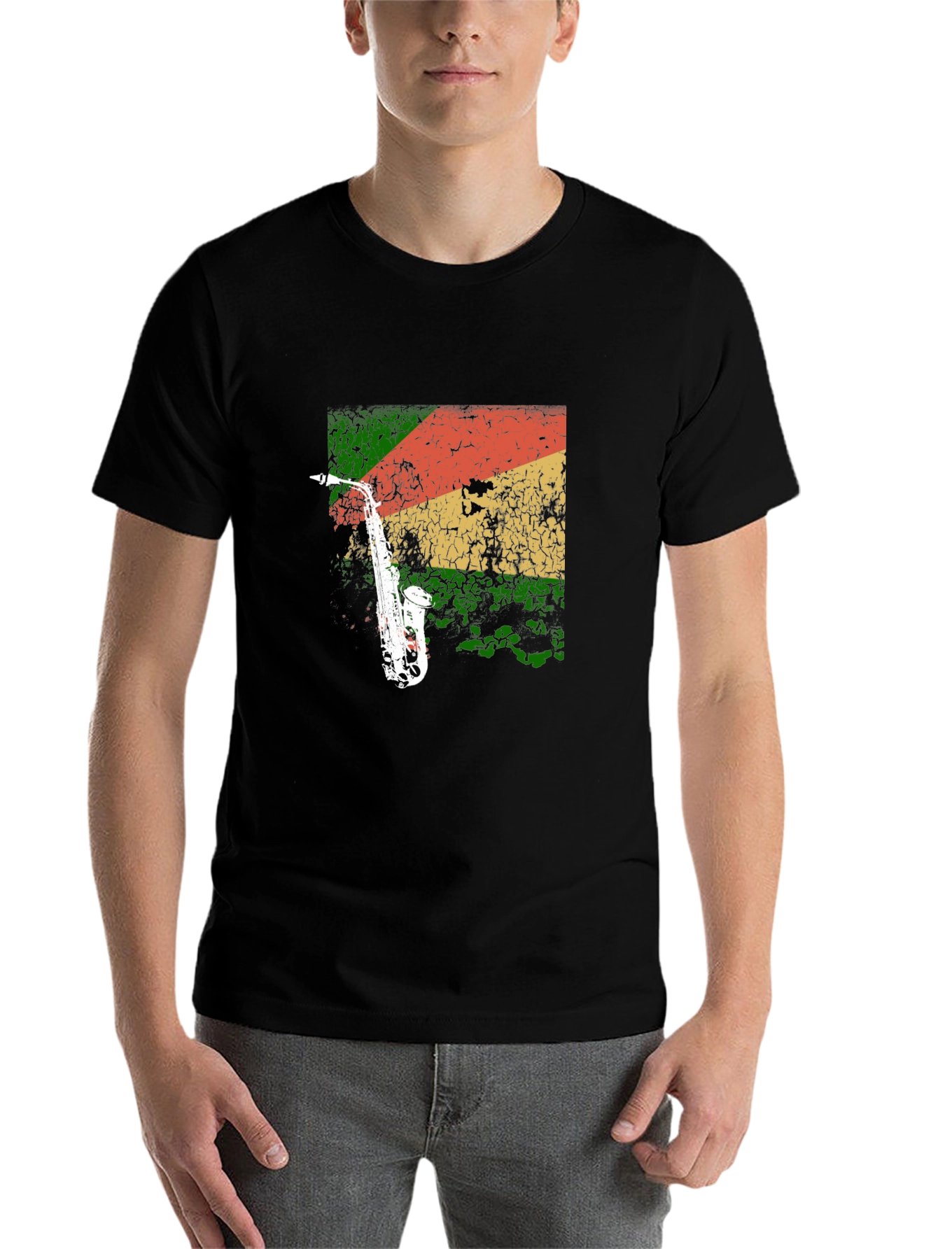 Black Saxophone Reggae T-Shirt - Cool Music Tee view 7