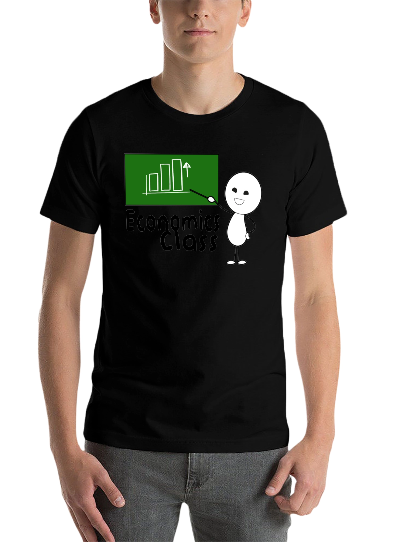 Black Economics Class T-Shirt - Cute Stick Figure view 7