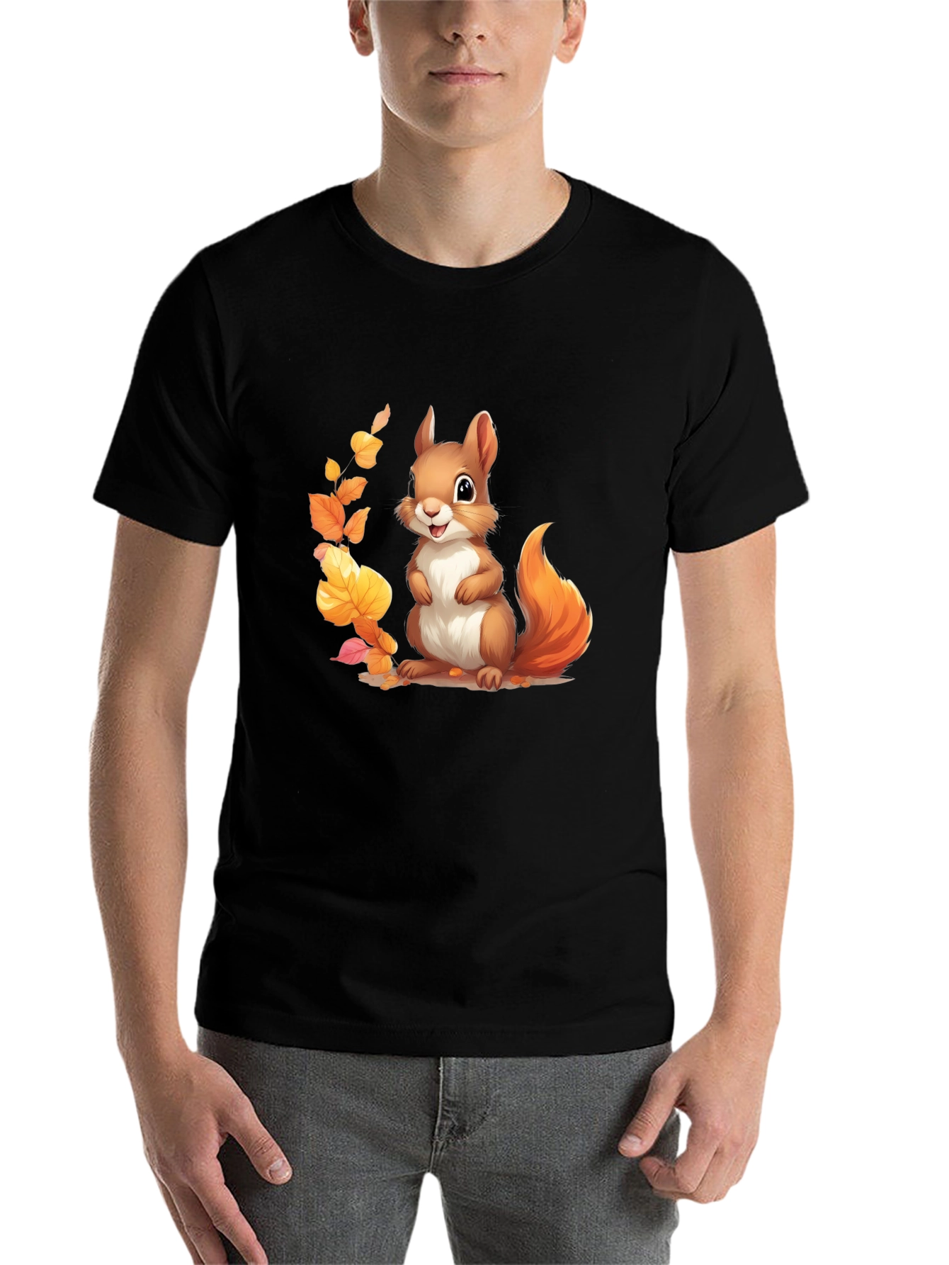 Black Cute Squirrel Graphic T-Shirt - Unisex view 7