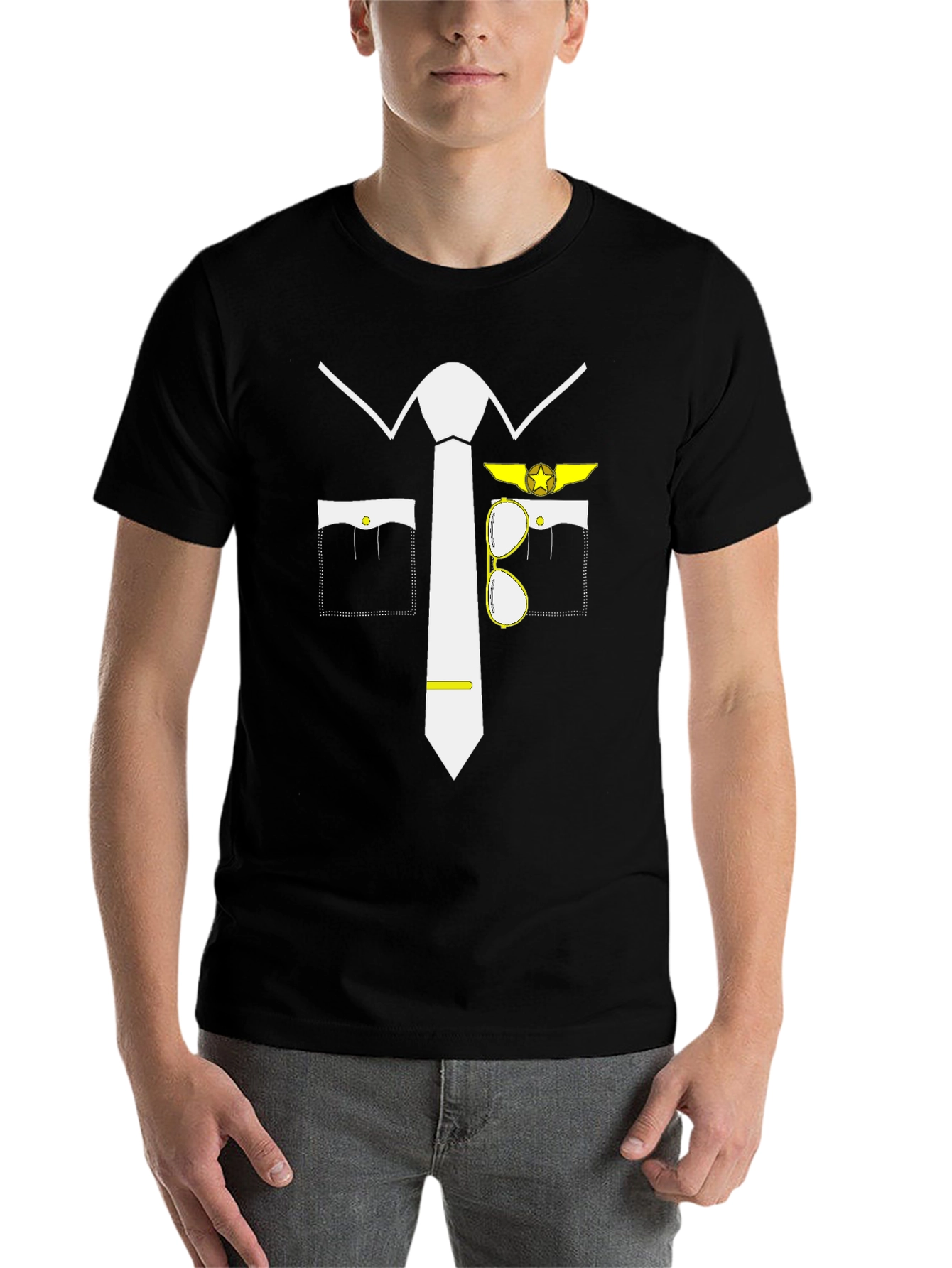 Black Pilot Costume T-Shirt - Fun Aviation Tee view 7