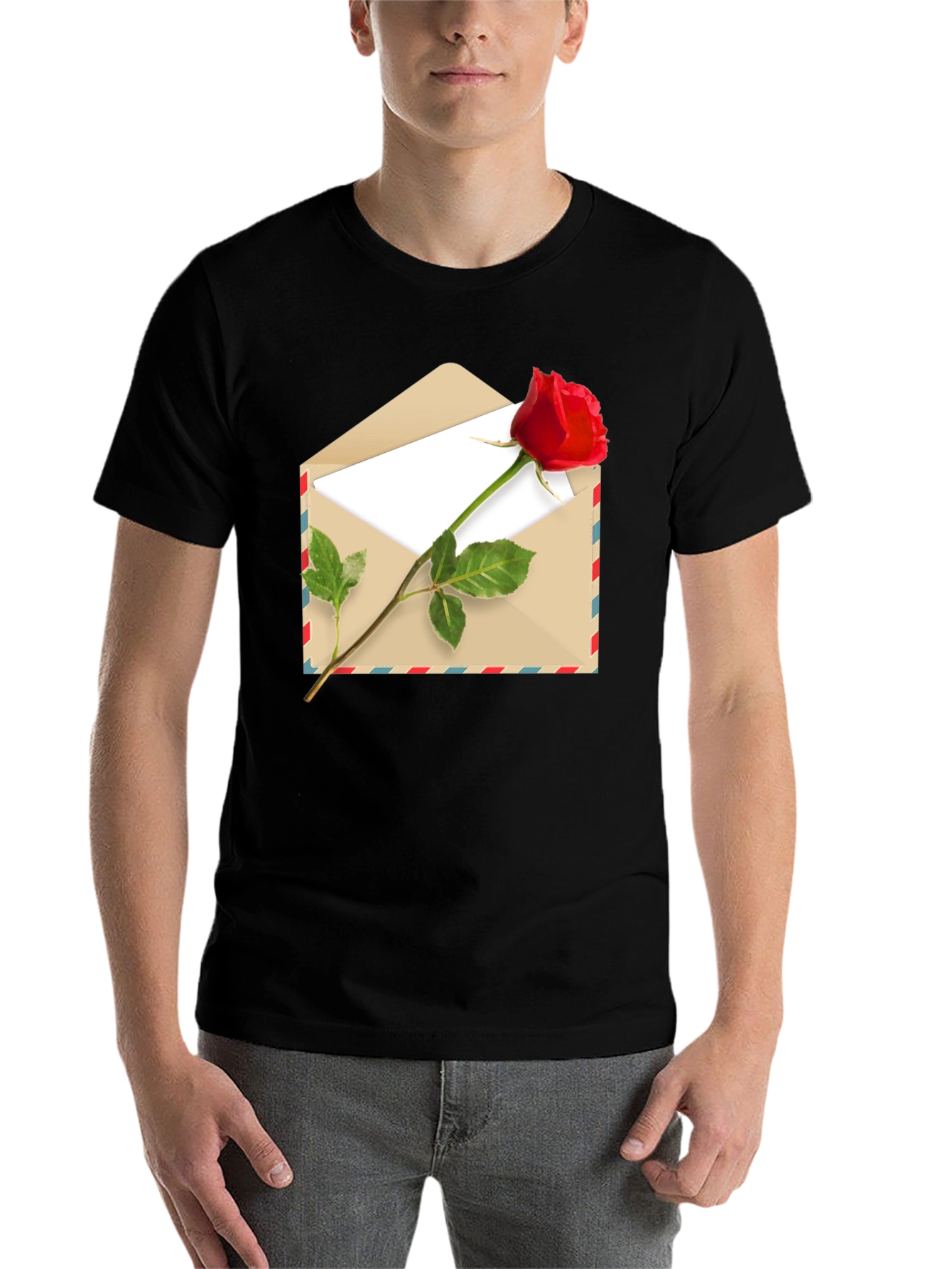 Black Romantic Rose Envelope Graphic Tee - Black view 7