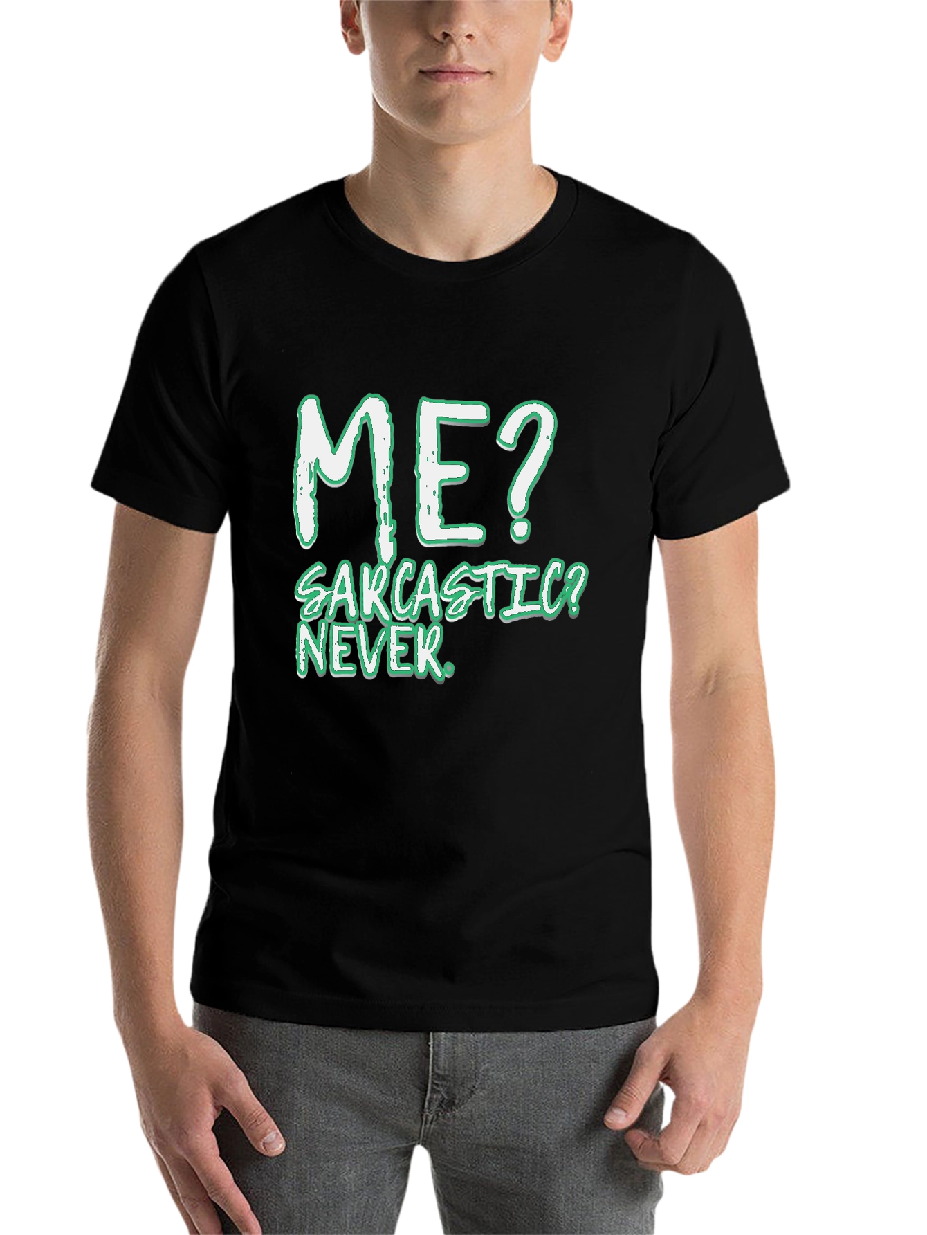 Black Sarcastic? Never! Men's Black T-Shirt view 7