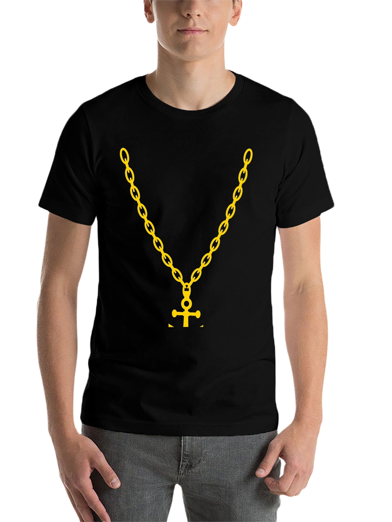 Black Black T-Shirt with Gold Chain Anchor Graphic view 7