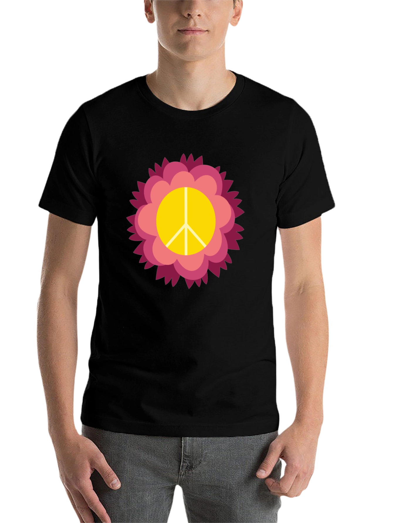 Black Peace Sign Flower Graphic Tee - Black view 7