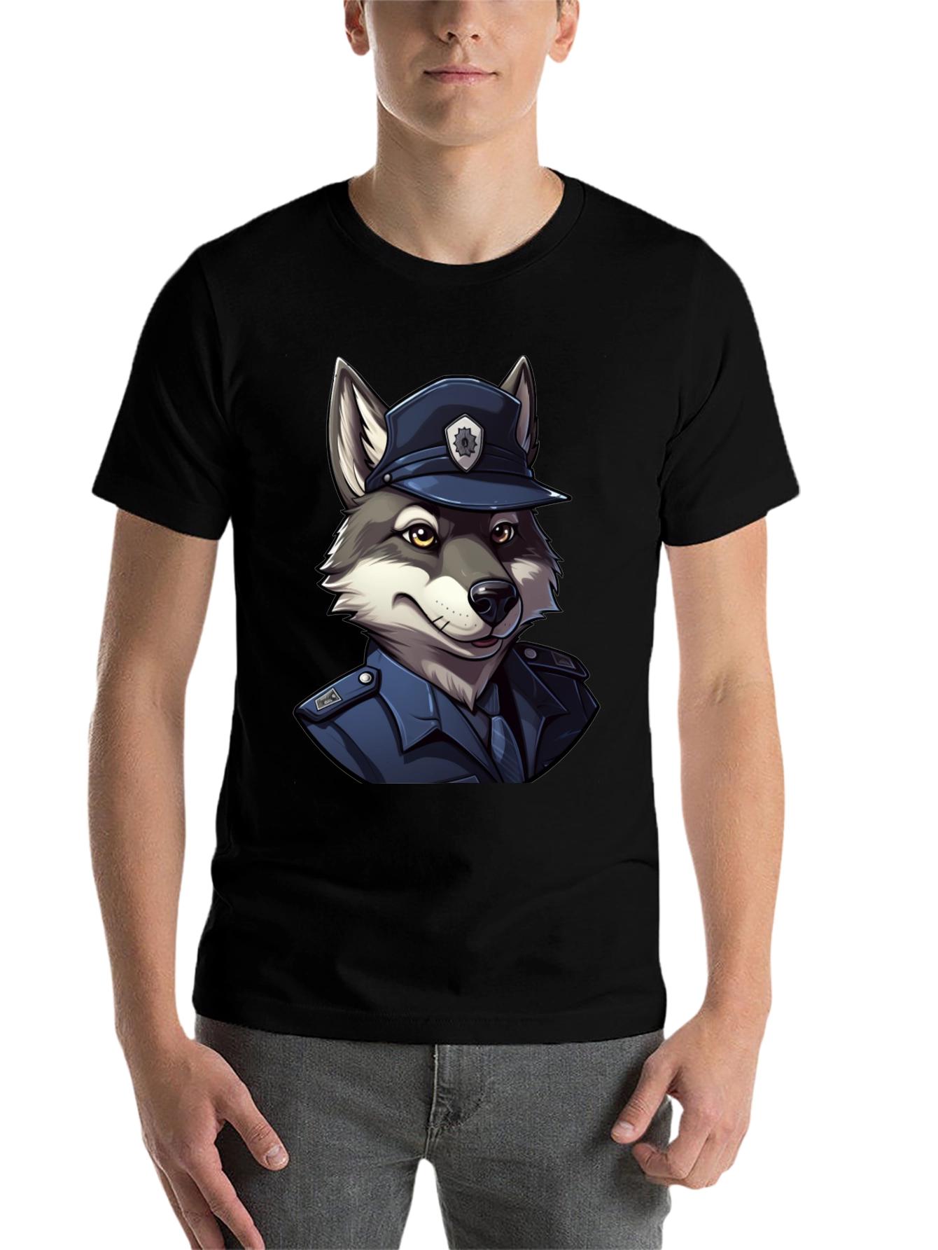 Black Wolf Cop T-Shirt - Cool Canine Police Design view 7