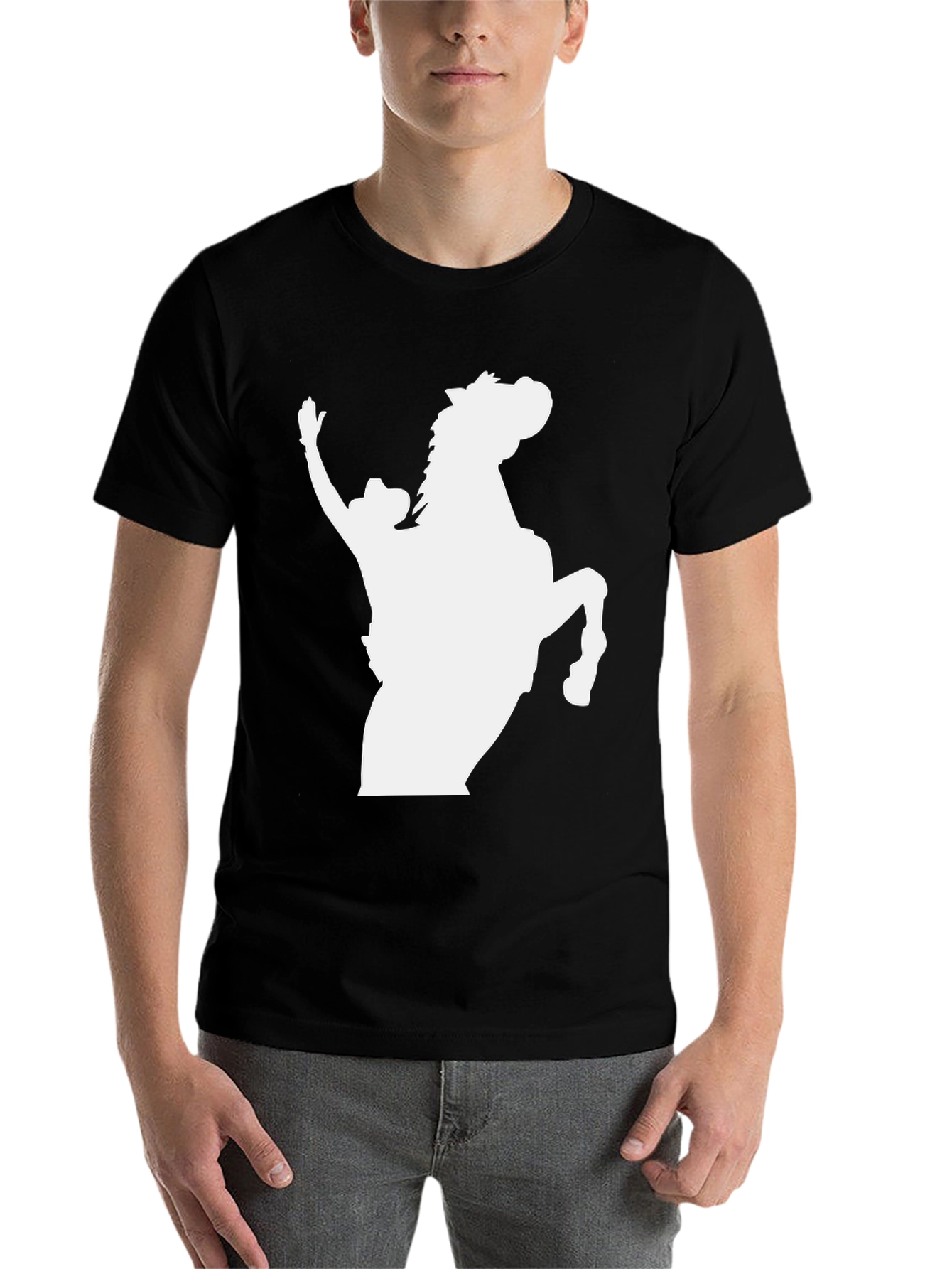 Black Cowboy Horse Graphic Tee - Black Cotton Blend T-Shirt view 7
