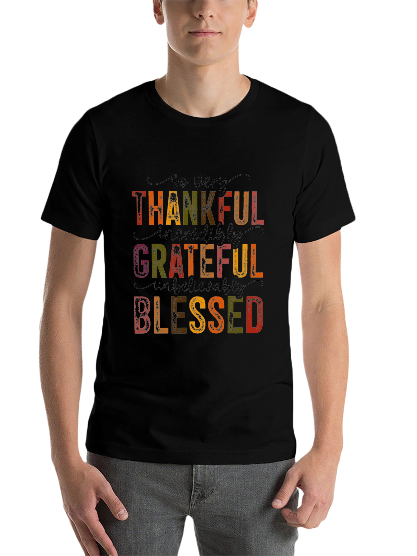 Black Thankful Grateful Blessed Graphic Tee view 7