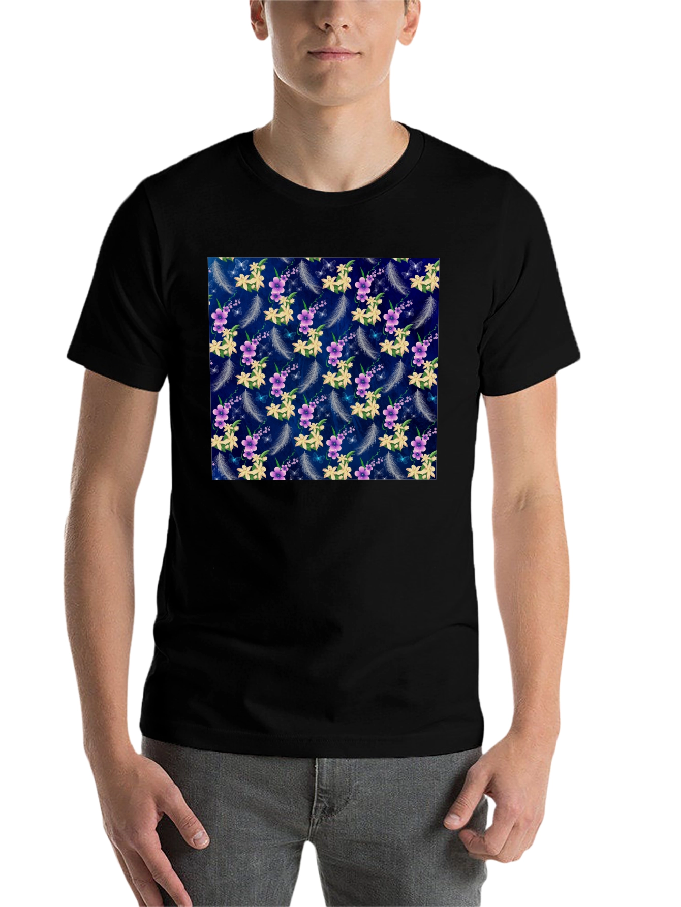 Black Floral Feather Print T-Shirt view 7