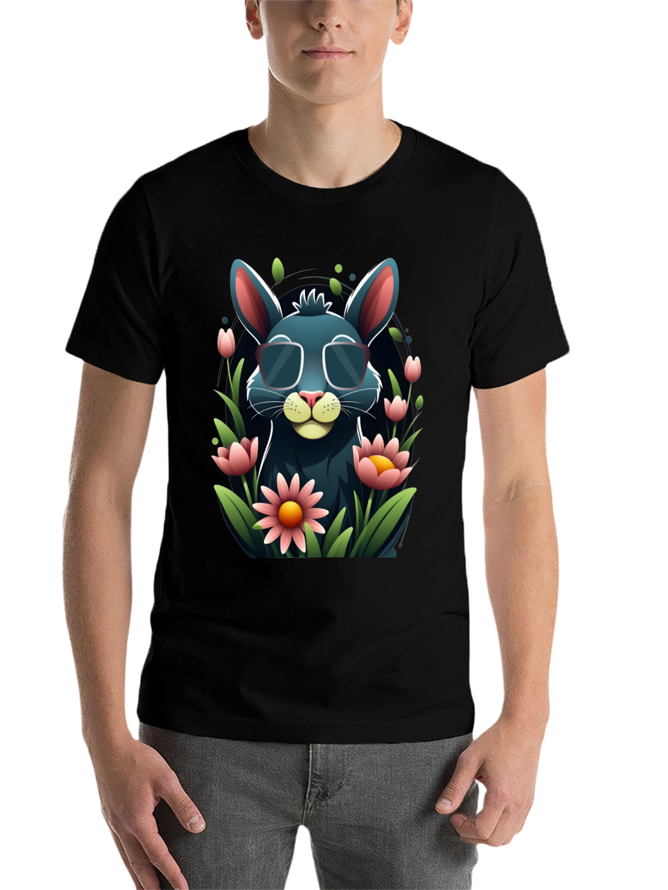 Black Cool Bunny in Shades Graphic Tee view 7