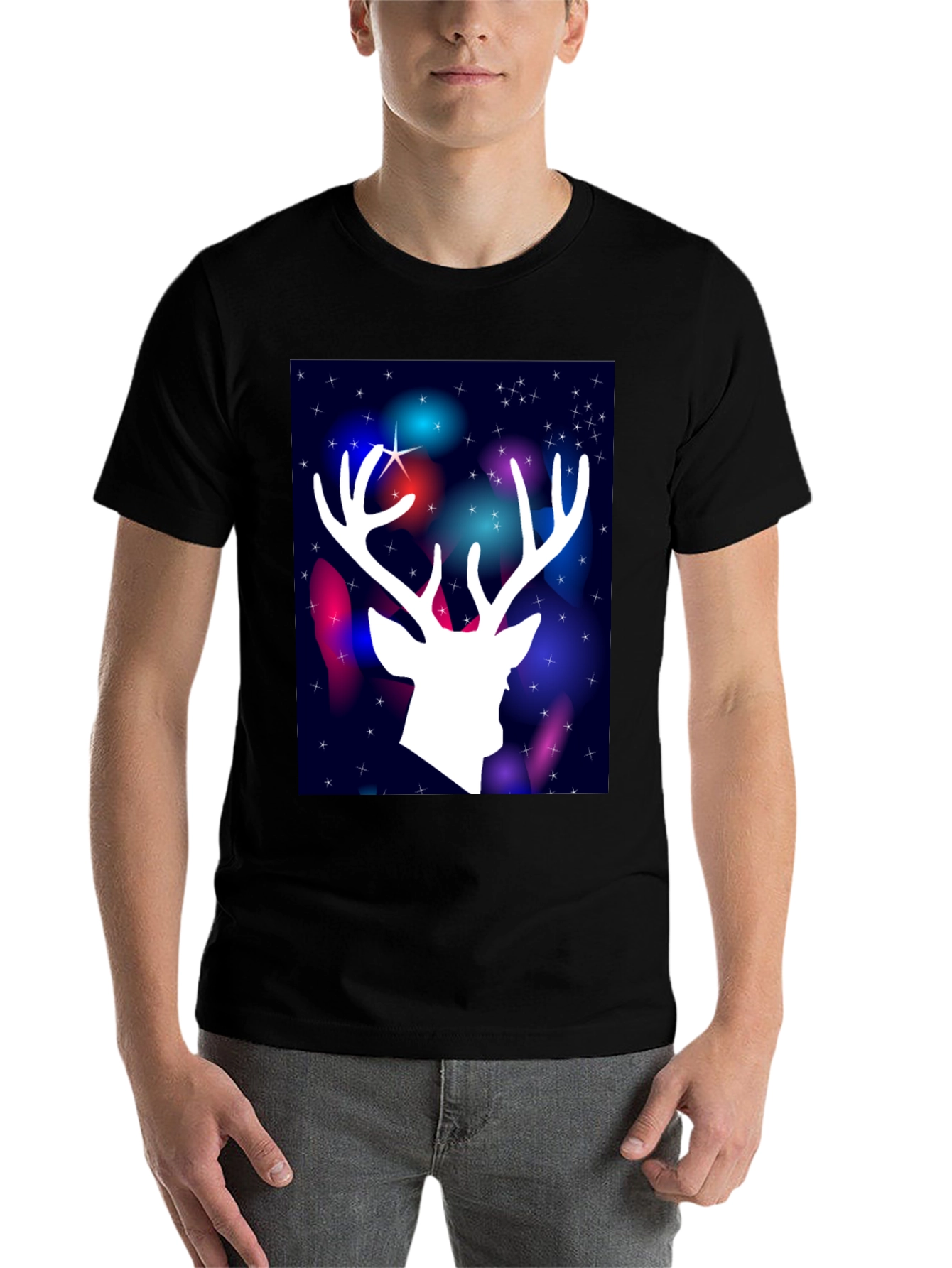 Black Festive Deer Graphic Tee view 7
