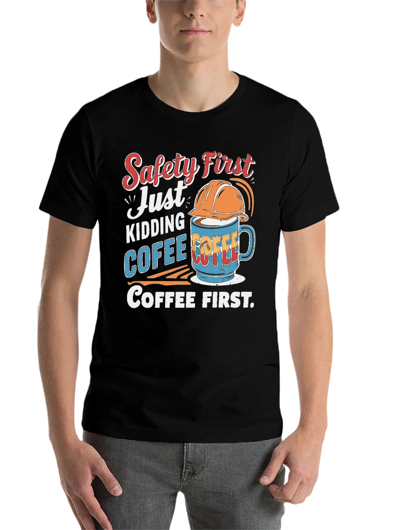 Black Safety First Coffee T-Shirt view 7