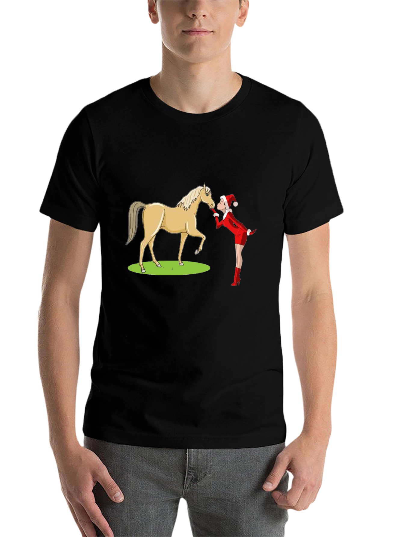 Black Horse Kissing T-Shirt - Funny Animal Graphic Tee view 7