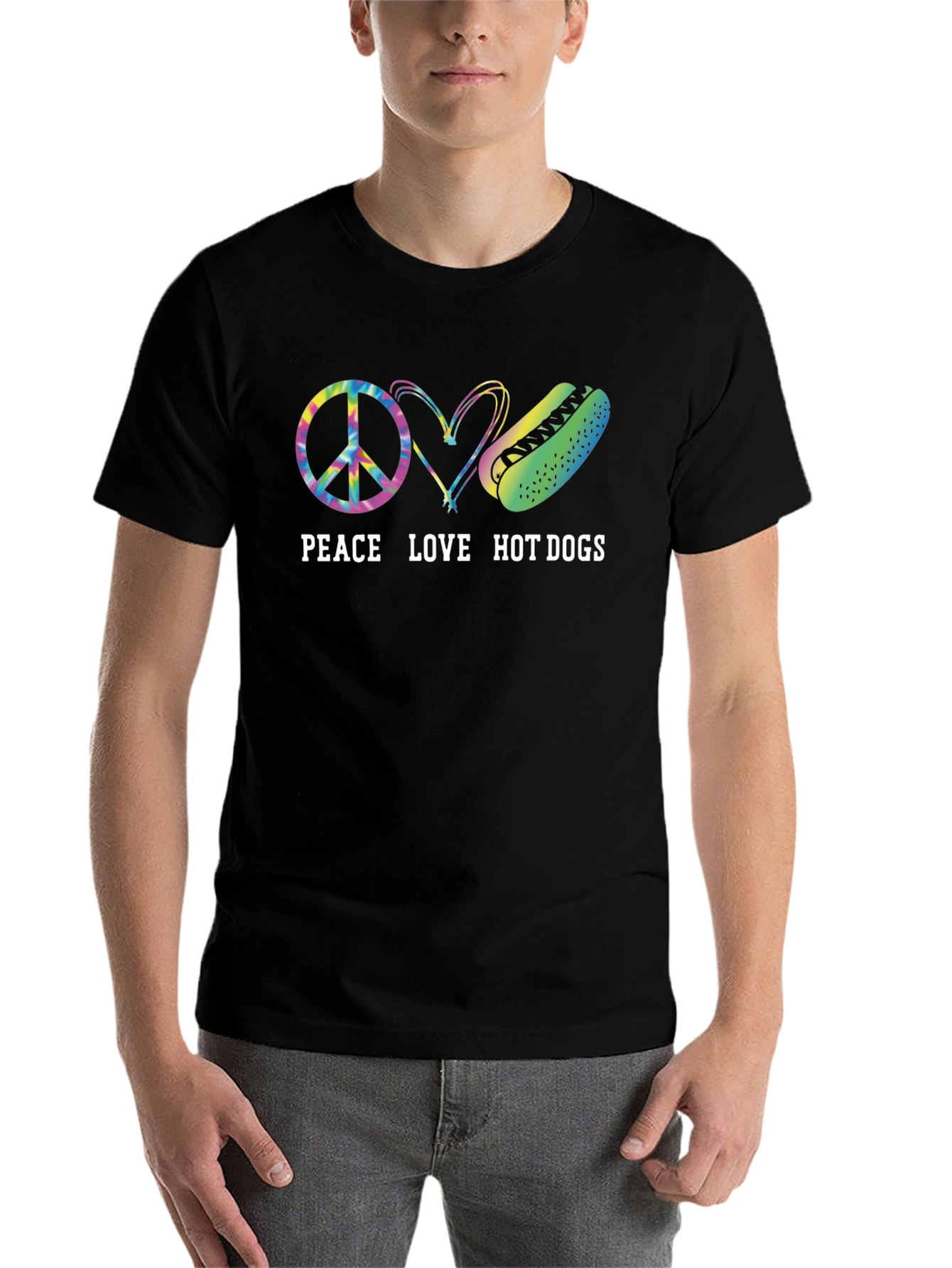 Black Peace Love Hot Dogs Graphic Tee view 7