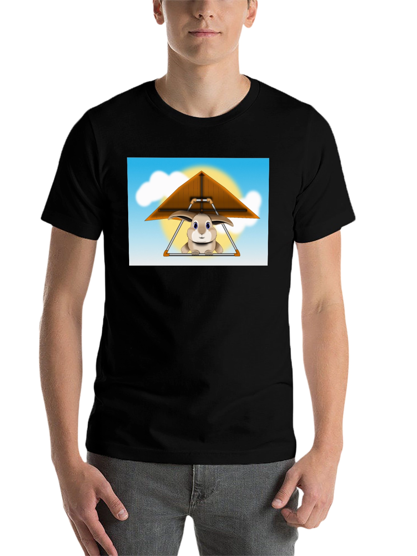 Black Bunny Hang Gliding Black T-Shirt view 7