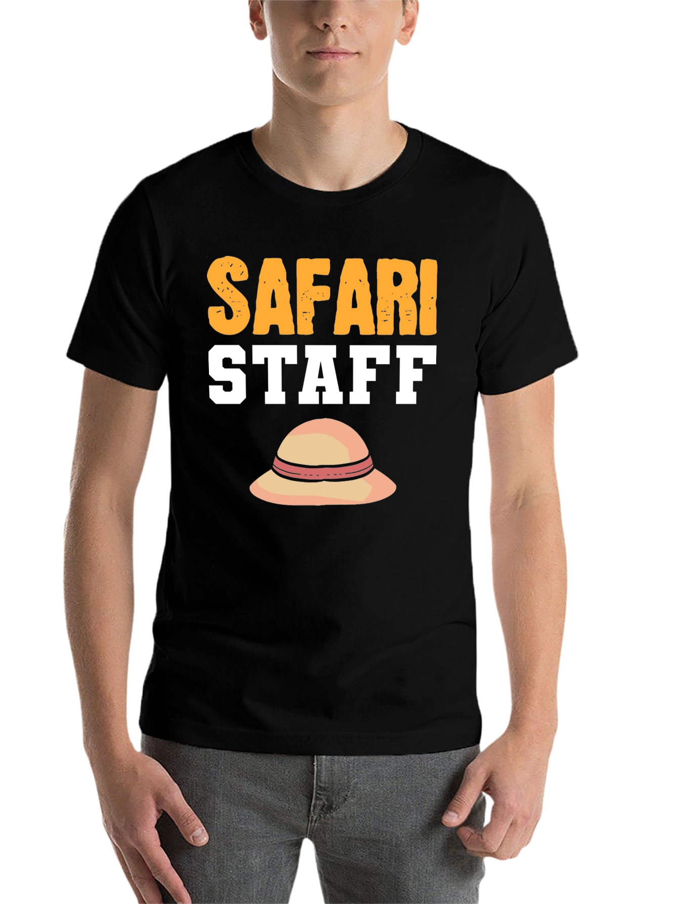Black Safari Staff T-Shirt with Sun Hat Graphic view 7